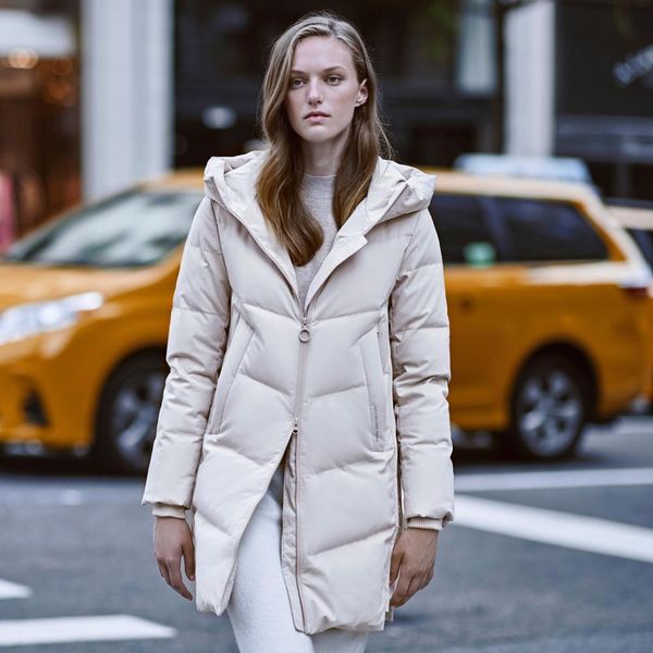 

bosideng women's new hooded mid-length down jacket winter thick warm coat, Black