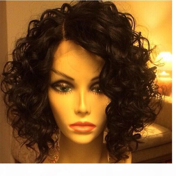 

7a brazilian curly full lace wigs human hair wig brazilian lace front wig glueless baby hair around for black women, Black;brown