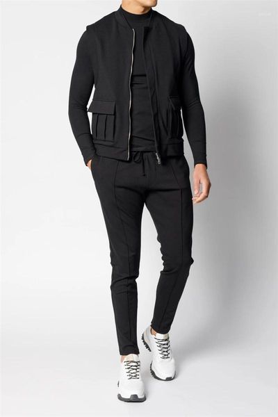 

running sets tracksuits men sweatshirt 3 piece suit 2021 gyms sports sleeveless jacket + pants men's track sportswear running1, Black;blue