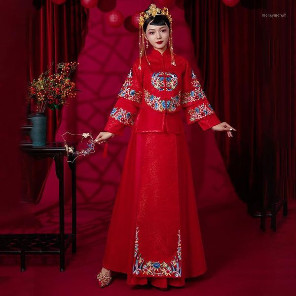 

ethnic clothing chinese red xiuhe embroidery wedding dress cheongsam oriental vintage hanfu qipao overseas dress1