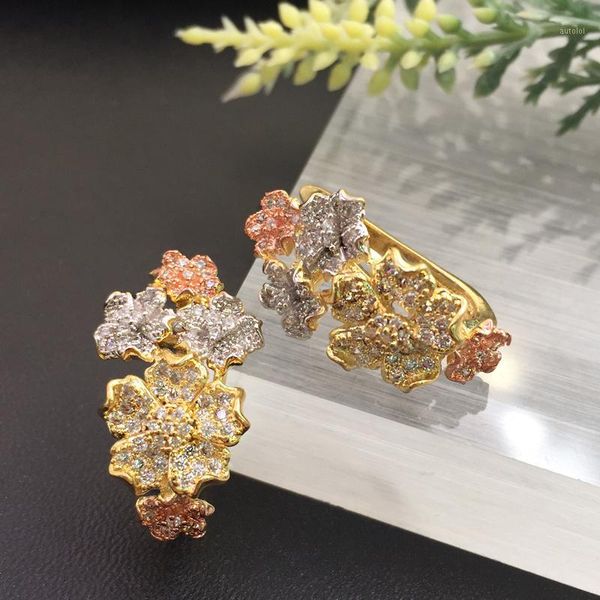 

lanyika fashion jewelry irregular flower ear loops micro plated banquet wedding party earrings romantic bridal daily gift1, Golden;silver