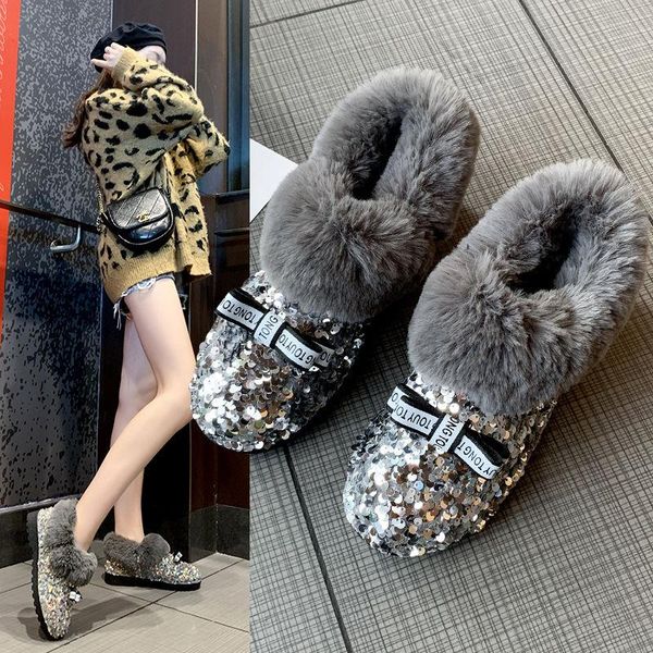 

new winter women bling snow boots 2020 female sweet colorful sequins plush warm cotton boots student non-slip short 36-41, Black