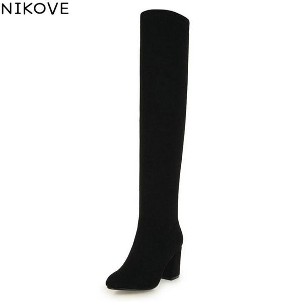 

nikove 2020 women boots zipper high heels solid winter shoes over the knee boots pointed toe thin heels shoes woman size 34-43, Black