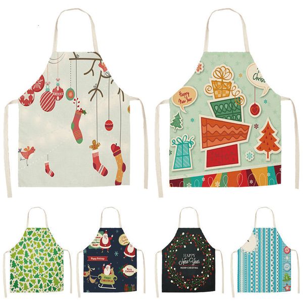 

1pcs christmas apron woman pinafore cotton linen kitchen aprons 53*65cm bibs for home baking cooking accessory pm0005