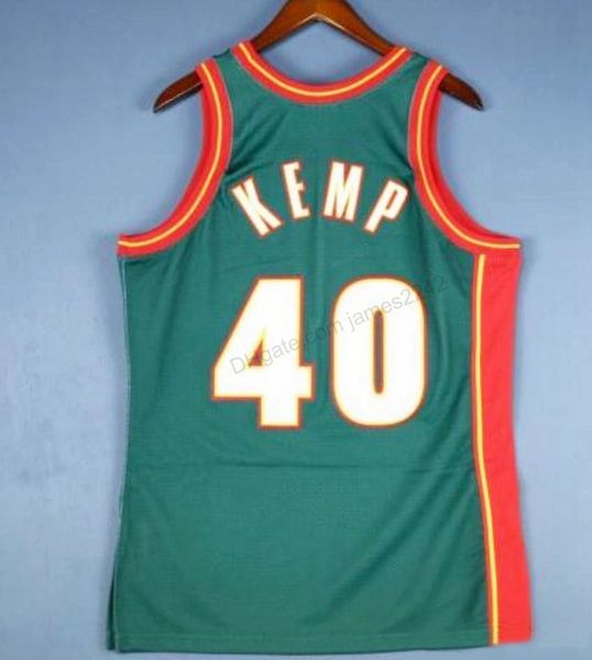 

custom retro #40 shawn kemp mitchell & ness college basketball jersey men's all stitched green any size 2xs-5xl name or number, Black;red