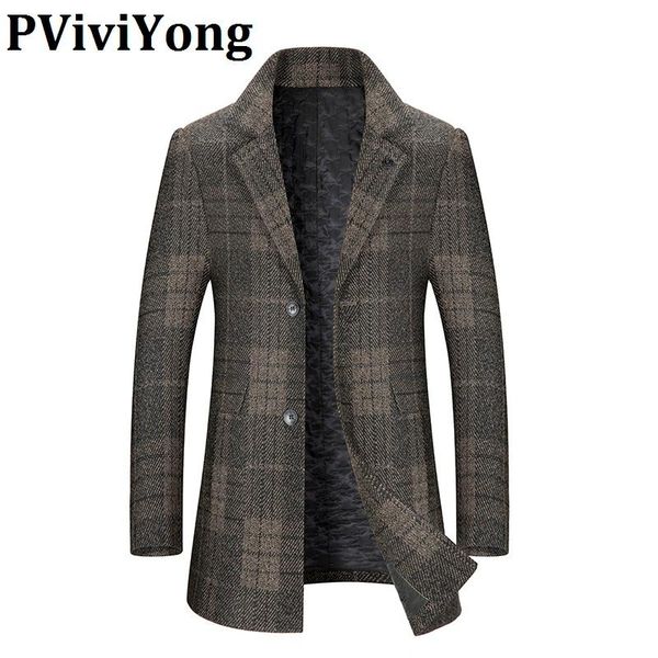 

men's trench coats pviviyong 2021 winter arrival men jacket,fashion mandarin collar plaid business windbreaker c03, Tan;black