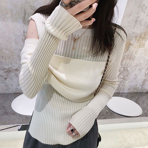 

twotwinstyle patchwork striped sweater for women o neck long sleeve black slim pullovers female fashion new clothing 2020 fall lj201113, White;black