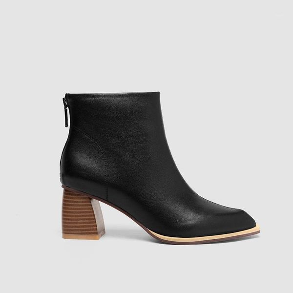 

boots 2021 genuine 100% leather footwear arrival ankle rubber riding feminine shoes women's high heels booties1, Black