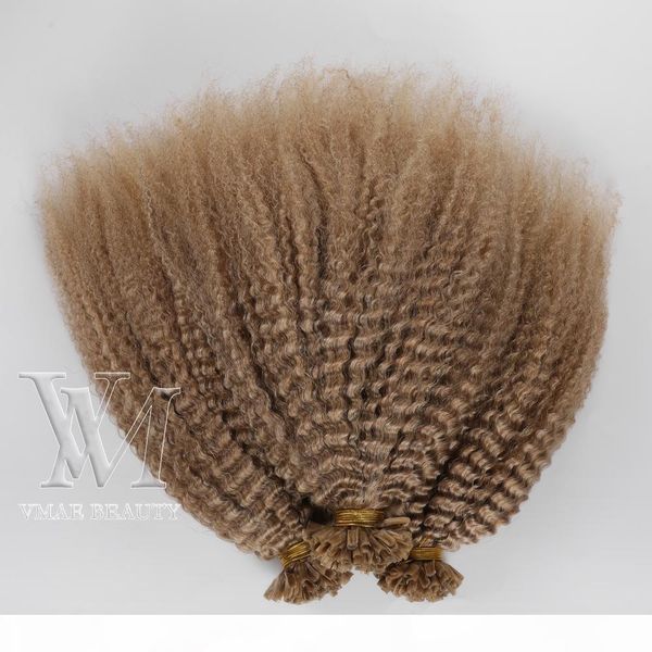 

indian 1g s 100g #27 brown afro kinky pre bonded keratin stick u tip raw cuticle aligned virgin remy human hair extensions, Black