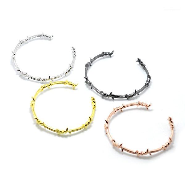 

bangle women twist thorns wire men open cuff pulsera titanium steel pulseras mujer geometric bracelet barbed jewelry1, Black