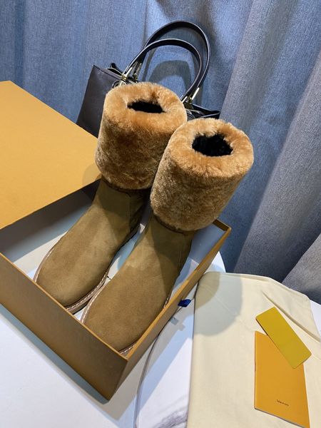 

women's autumn and winter fur integrated boots mercerized cattle suede australian wool wear resistant and antiskid rubber sole size 35, Black