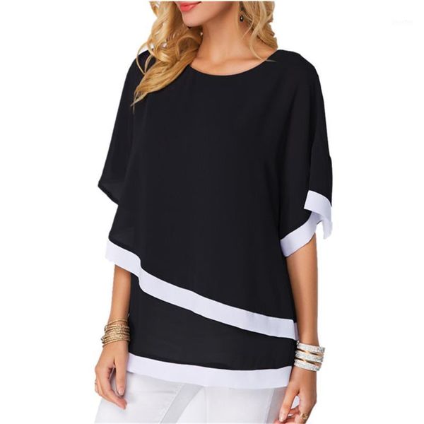 

daddy chen women blouses chiffon blouse batwing sleeve patchwork blusa femenina 2019 summer casual loose o neck ladies 4xl1, White