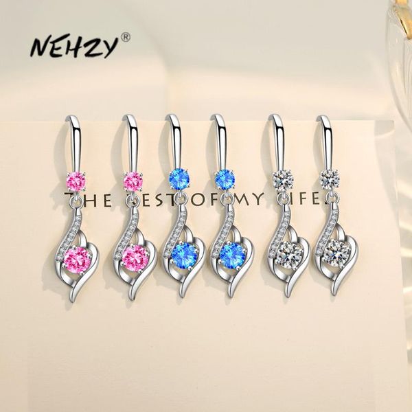 

dangle & chandelier nehzy 925 sterling silver woman fashion jewelry retro hollow blue pink white crystal zircon long tassel hook earrings