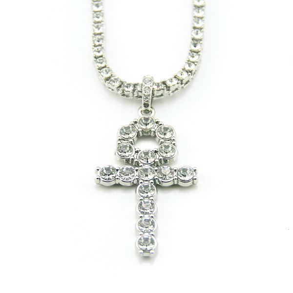 

factoryvcqhhip egypt nightclub anher diamond cross pendant hop men's and women's necklace accessories, Silver