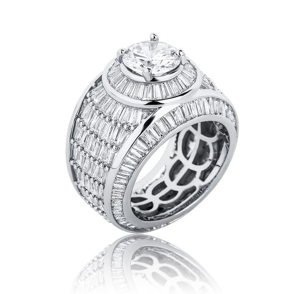 

big size hip hop rings jewelry gift luxury bling zircon men gold rings trendy fashion gold silver color cluster rings, Golden;silver