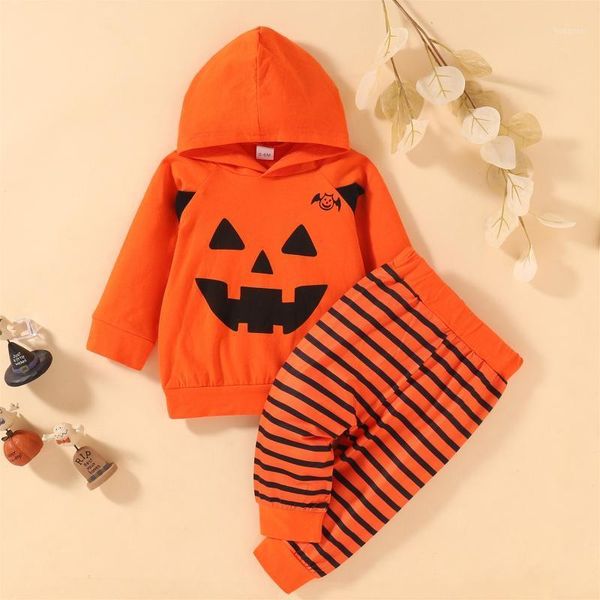 Completi di abbigliamento Vestiti per bambini di Halloween Tute Costume da tuta con pagliaccetto a maniche lunghe in zucca per bambini infantili con cappuccio #Q