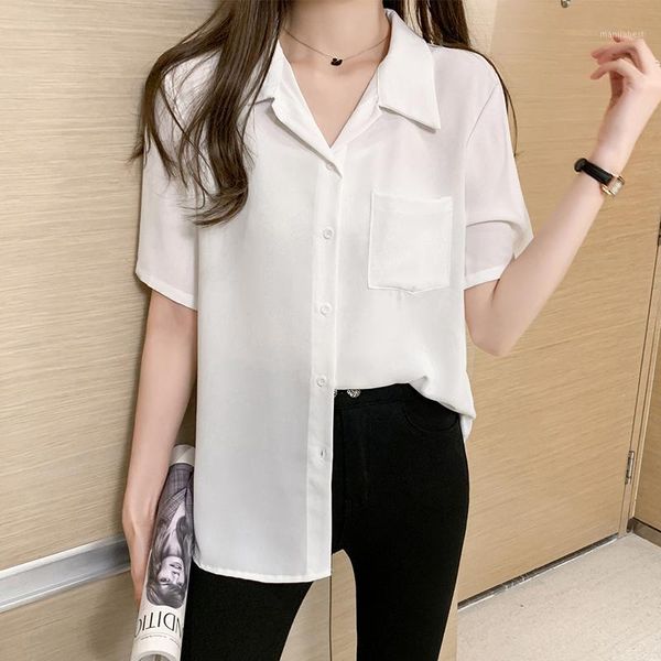 

plus size women white blouses 2020 spring summer transparent blouse short sleeve loose pocket shirts oversized blusas mujer1
