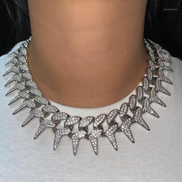 

hip hop rock punk spiked choker necklace with clear bling 5a cubic zirconia paved for men boy charm party jewelry1, Golden;silver