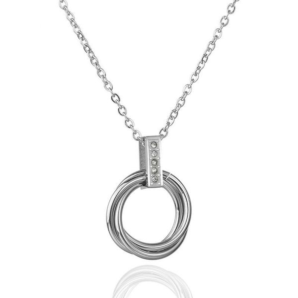 

chains fashion personality stainless steel circle lariat pendant necklace zircon clavicle chain women men minimalist jewelry, Silver