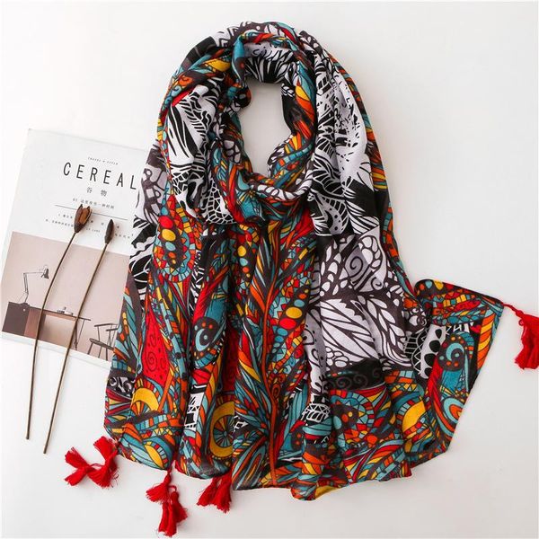 

scarves 2021 women's tourism sunscreen silk scarf ethnic wind beach print shawl autumn and winter fashion cotton colour, Blue;gray