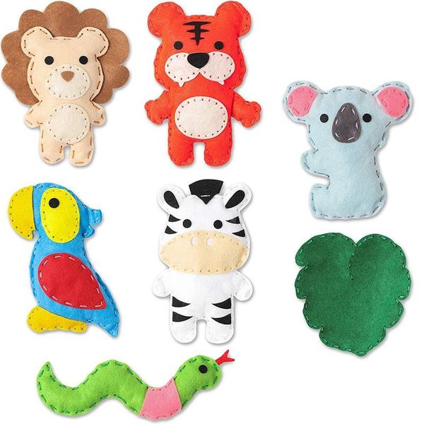 

jungle animal felt sewing kit for kids wild animals sewing pack for beginner boy girls fun diy toy craft gift, Black