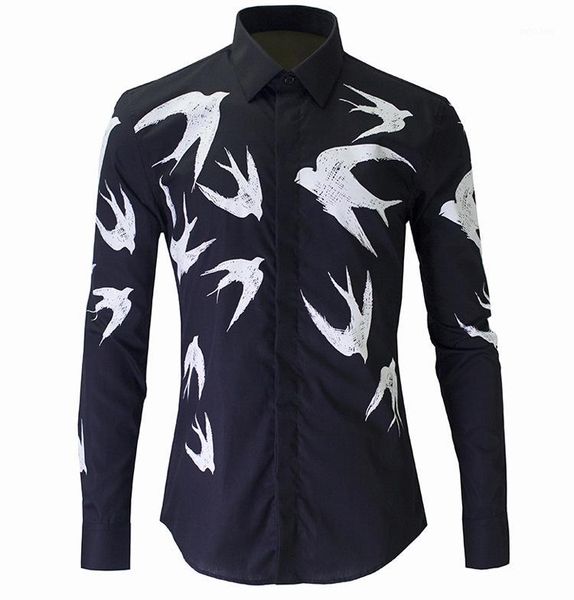 

wholesale- 2016 new spring mens casual shirts fashion printed city boy style long sleeve dress shirt male camisas size -xxxl1, White;black