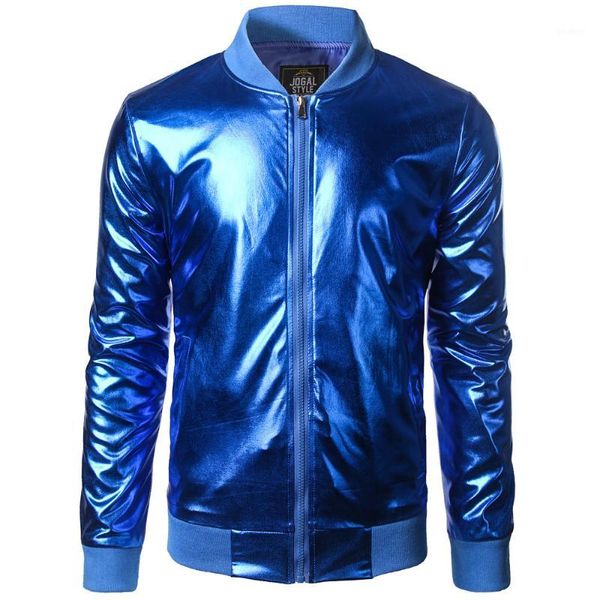 

wholesale- new trend metallic royal blue jacket men/women bomber veste homme 2016 night club fashion slim zipper baseball varsity jacket1, Black;brown