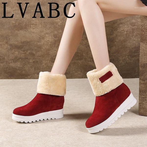 

lvabc women boot warm winter boots women snow boots flock shoes lace up fur ankle fashion snow shoes size 34-431, Black