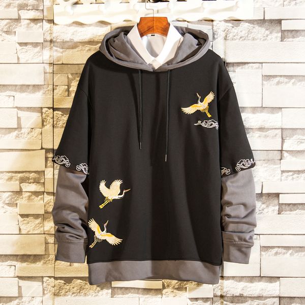 

2021 new chinese-style retro crane plus size hoodies hood sewx, Black
