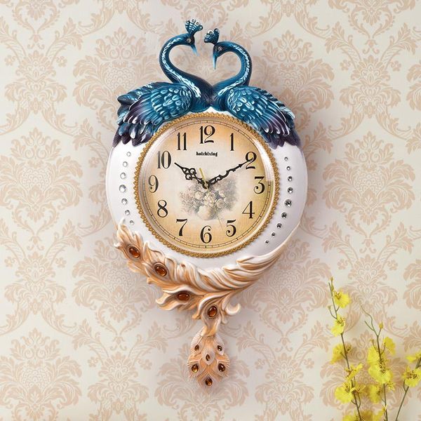 

creative retro wall clock living room bedroom wall decoration clocks peacock nostalgic ornaments wall-mounted clocks pendulum