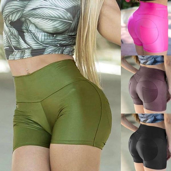 

running shorts women high waist yoga training sports quick-drying tight-fitting stretch cycling fitness with pocket1, Black;blue