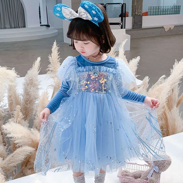 

halloween 2020 girls' autumn new ice snow 2 princs drs aisha children's lovely screen skirt, Red;yellow