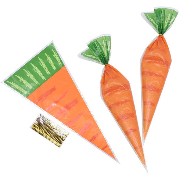 

20pcs carrot easter bunny rabbit gift candy cones transprant plastic bag kids birthday party decoration