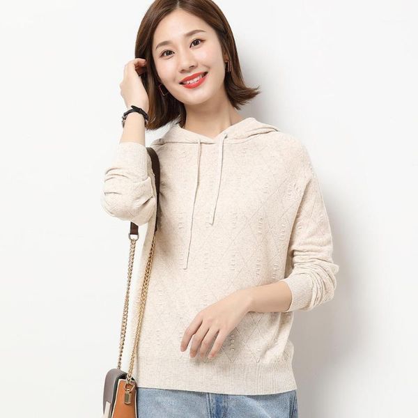 

masigoch autumn fashion 100% merino wool loose style hooded sweater1, White;black