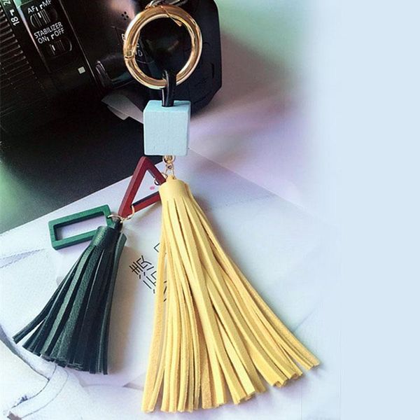 

fashion leather tassels key chain with two tassels with wooden accessory for car keychain bag key ring jewelry eh875 h bbybff, Slivery;golden