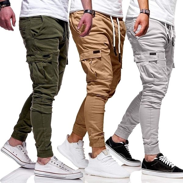 Erkekler Sonbahar Ince Pamuk Rahat Pantolon Pantolon Sıska Jogger Pantolon Kargo Pantolon Moda Erkekler İpli Pantolon Ince Sweatpants Erkekler 201106