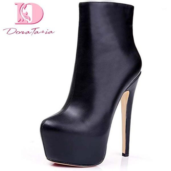 

boots doratasia big size 35-45 ladies high platform ankle fashion thin heels zip women autumn party shoes woman1, Black