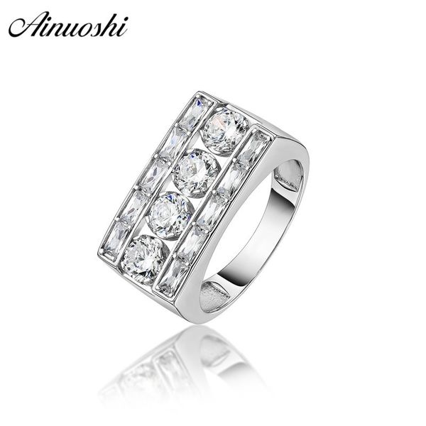 AINOUSHI Mode 925 Sterling Silber Männer Hochzeit Verlobung Ringe Männlichen Silber Jahrestag Ringe Party Geschenk Schmuck hombre suena Y200106