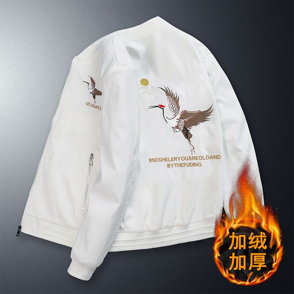 

guochao men's stand collar xianhe plush embroidered chinese culture leisure fashion outerwear trend versatile jacket, Black;brown