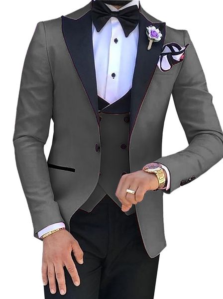 

classic wedding tuxedos peak lapel slim fit suits for men groomsmen suit three pieces prom formal suits (jacket+pants+vest+tie) w593, Black;gray