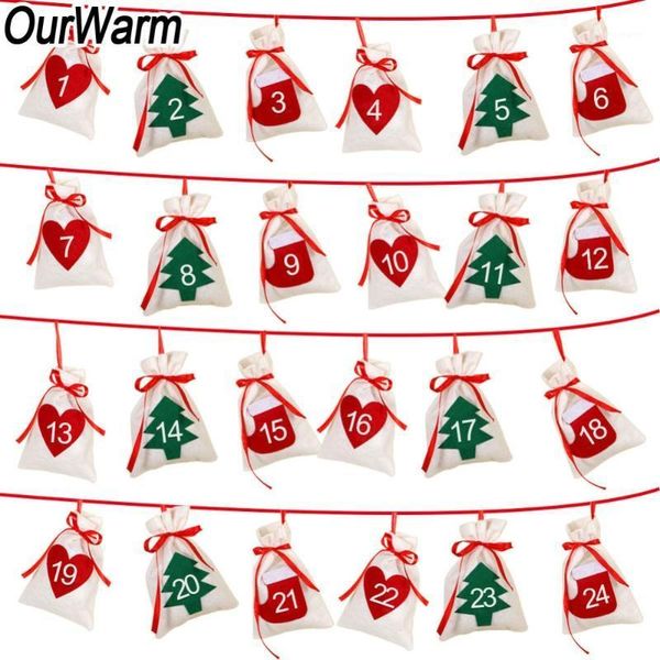 

christmas decorations ourwarm fabric advent calendar garland 24pcs 11x16cm hanging gift bags year 2021 family1