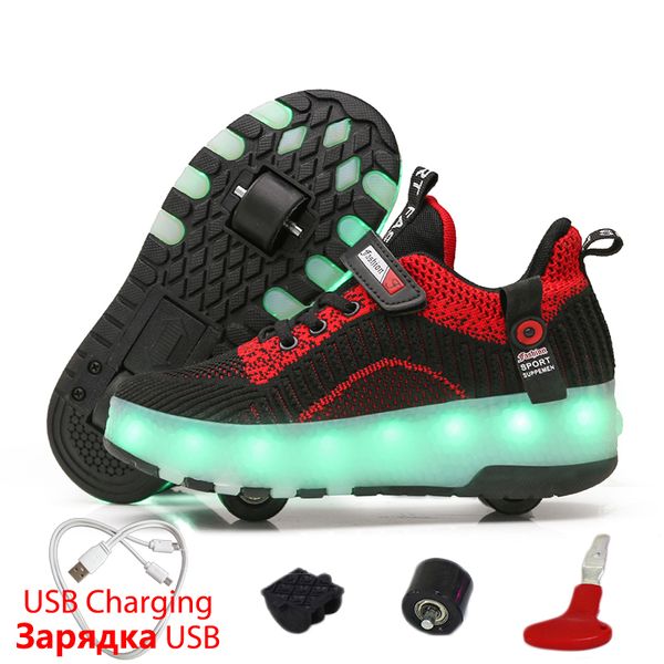 

2019 new luminous glowing with kids roller skates shoes wheels sneakers for boys, Black;red