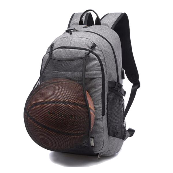 Баскетбол Спортивный тренажерный зал Сумки Backpack School School для футбольного мяча мужчины Ноутбук футбол Net USB зарядки рюкзаки rucksack xa463wa q0705