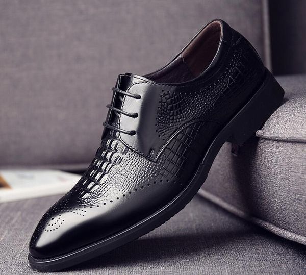 

new men's quality genuine leather shoe crocodile head leather autumn office shoes 38-43 men's dress shoes da051, Black