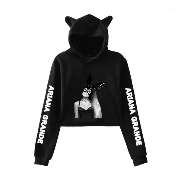 

dangerous woman crop girl kawaii hooded women 2018 harajuku hip hop hoodies sweatshirts print plus size1, Black