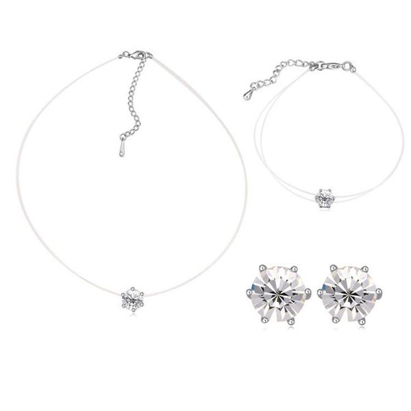 

no allergic thin transparent chain necklace and earrings&bracelet set with cz crystal for women gift in 2020, Silver