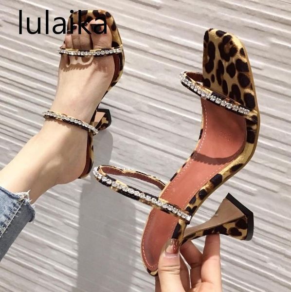 

dress shoes 2021 fashion women rhinestone slippers sandals strange cup heels leopard print square toe ladies 9 cm1, Black