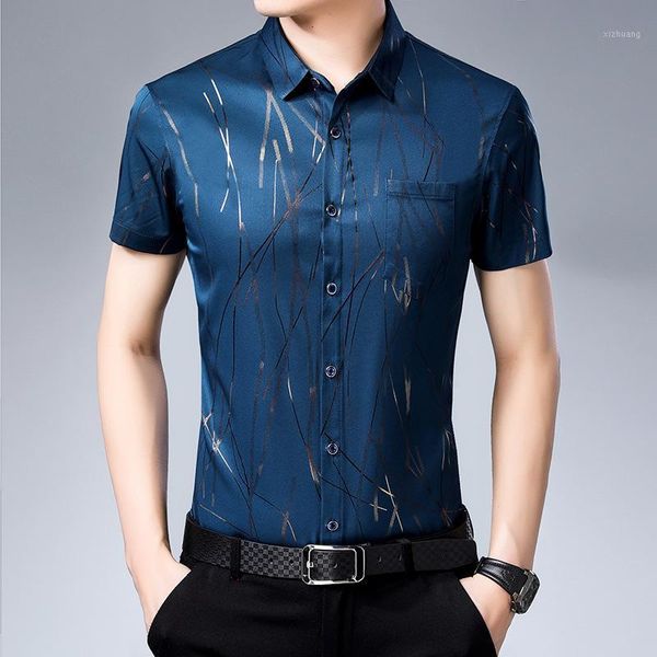 

men's casual shirts helisopus summer mens dress polyester smart business short sleeve print fashion turn-down collar 1, White;black