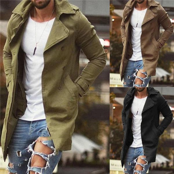 

2020 new autumn men trench coat jacket slim fit plus size black outwear business long windproof overcoat jackets men windbreaker1, Tan;black