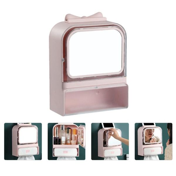 

hooks & rails 1pc wall-mounted storage box cosmetic makeup with mirror )